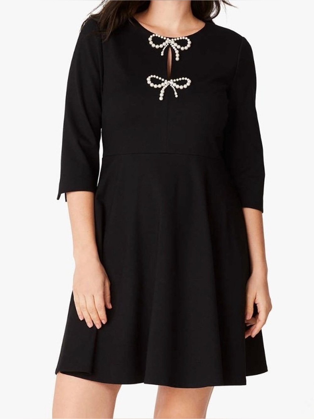 Kate Spade Pearl Bow Ponte Fit & Flare Dress Black M Pockets